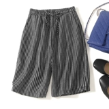 Штаны, шорты для отдыха, свободный прямой крой, эластичная талия, из хлопка и льна