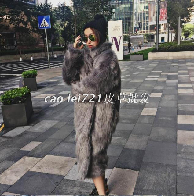 环保皮毛一体大衣女冬季韩版狐狸毛中长款过膝翻领毛毛绒皮草外套