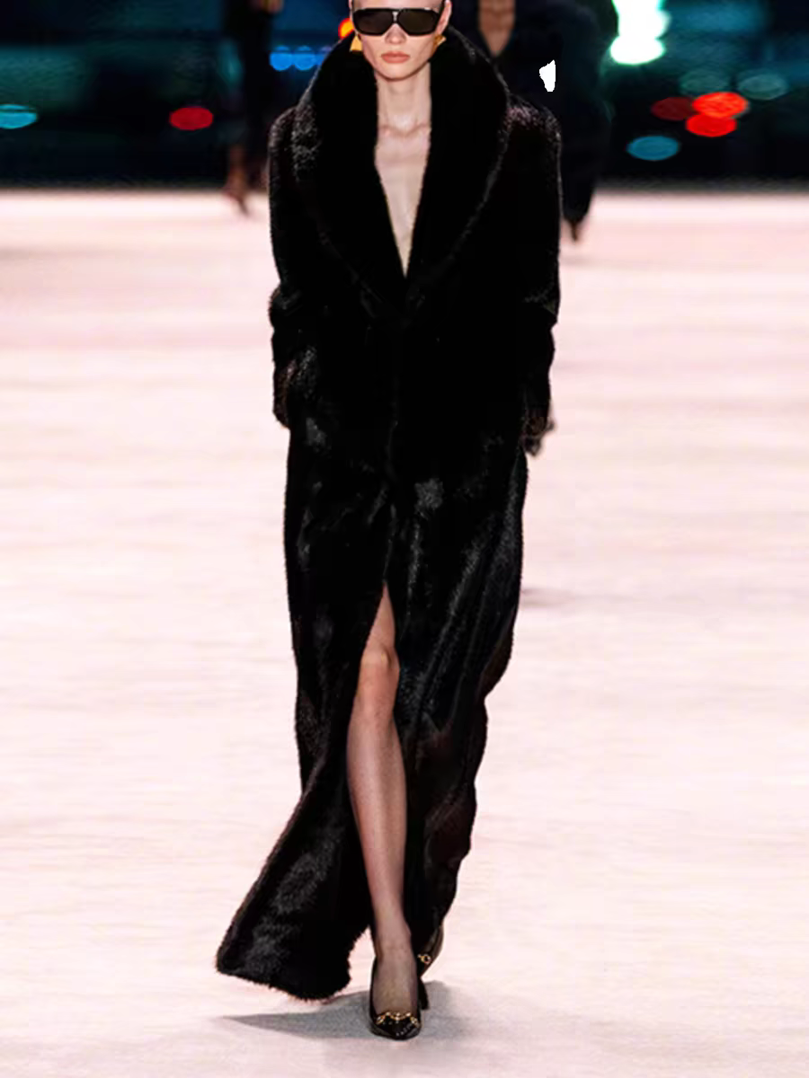 Hailey Bieber海狸超模同款仿貂毛绒大衣超长外套贵气场宴会25冬