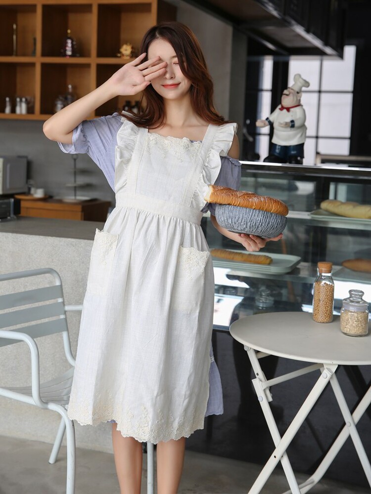 姜妍橄榄绿棉麻厨房做饭腰防水烘焙美甲无袖定制围裙花艺工作服