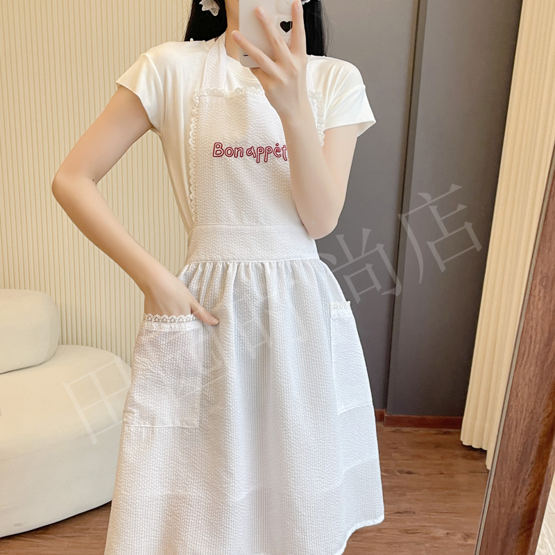 小红书日式防水女仆刺绣花边可爱甜美围裙家用厨房工作服围腰防污