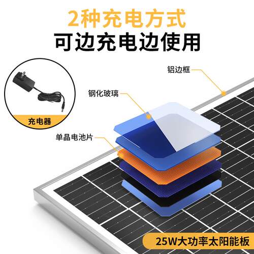跨风境能太阳充电业趴地扇强力大功率工风扇户外便携式趴大功率扇