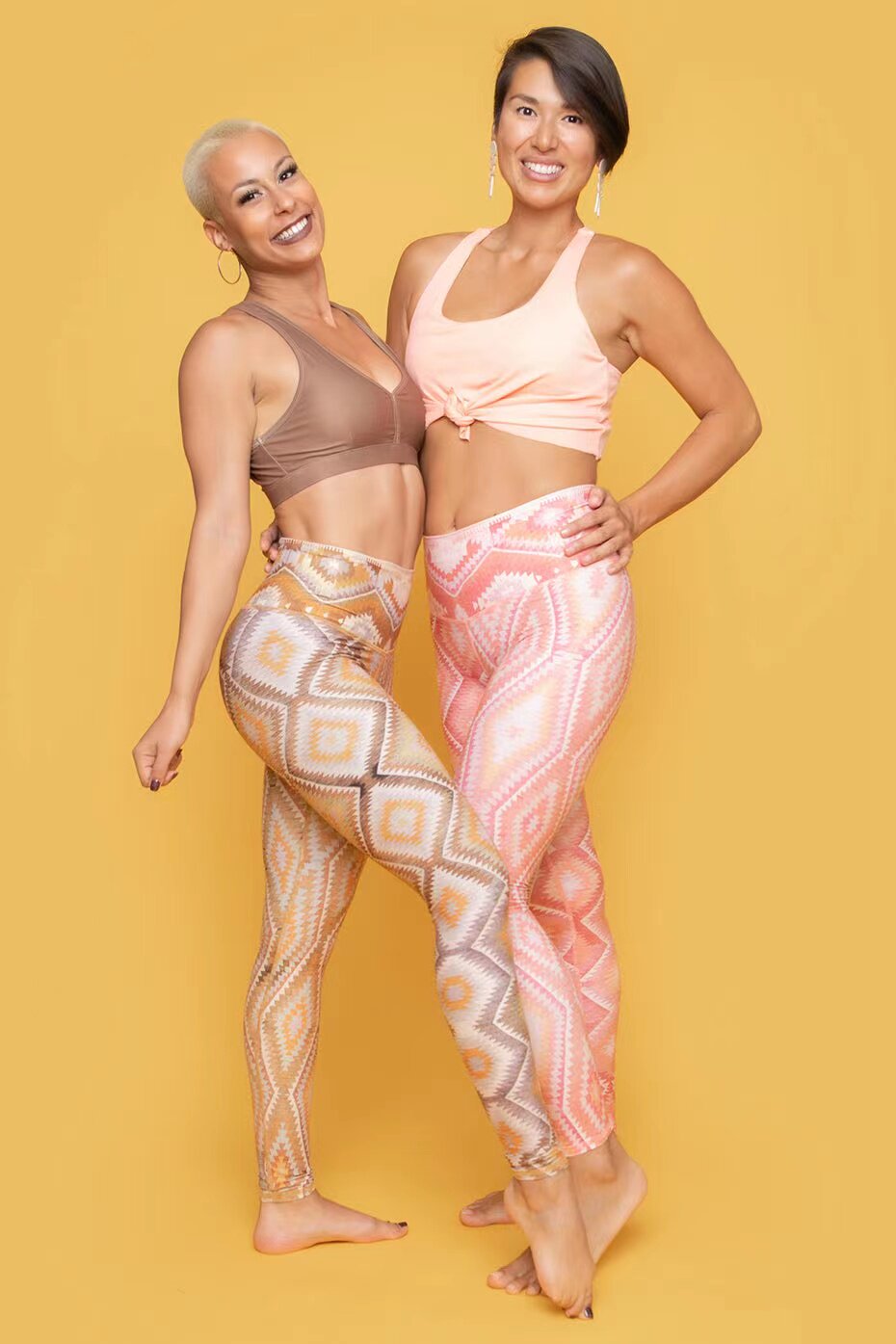 现货美产Niyamasol地毯印花瑜伽长裤 土黄色非洲速干中高腰健身裤