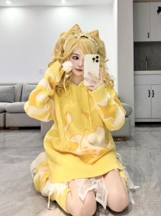 Rabbit killer小兔刺客原创新款困糕小猫连帽套头软宅毛衣