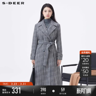 领格纹收腰长款 OL风西装 风衣S23482513 女装 sdeer圣迪奥冬季