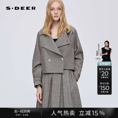 sdeerOL翻领不规则毛呢短款外套