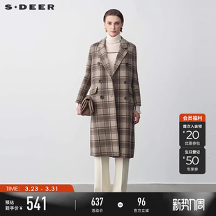 领格纹毛呢长款 OL风西装 大衣S23482522 女装 sdeer圣迪奥冬季