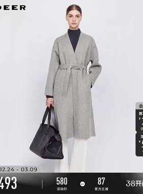 sdeer圣迪奥冬装女装OL风V领收腰绵羊毛双面呢宽松大衣S244Z2503