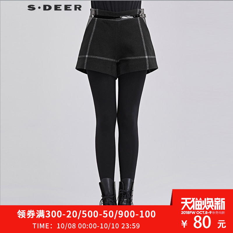 sdeer圣迪奧2018冬裝英倫格紋寬松休閑直筒短褲休閑褲女S16480954