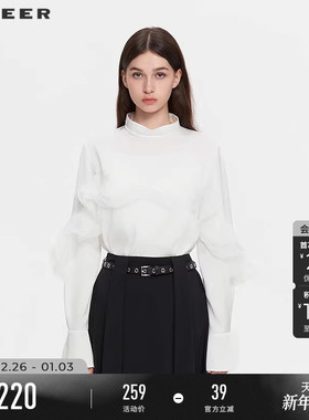 sdeer圣迪奥女装25年新品OL风立领荷叶边宽松垂坠衬衫S253Z0525