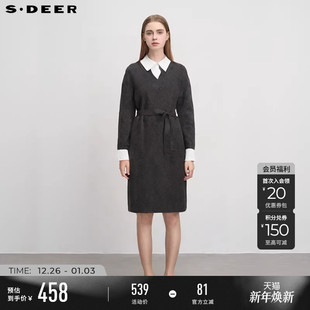 针织衫 收腰撞色假两件长款 S24383504 女装 sdeer圣迪奥2025秋装