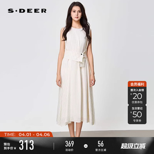 OL风圆领收腰条纹无袖 连衣裙S252Z1262 夏季 sdeer圣迪奥女装