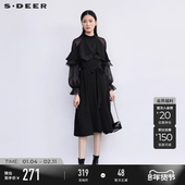圆领网纱收腰不规则长袖 sdeer圣迪奥春秋装 女装 连衣裙S223Z128U