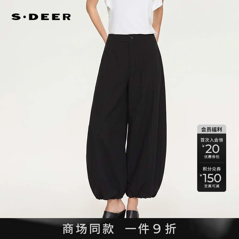 【商场同款】sdeer圣迪奥女OL风高腰插袋拼接阔腿裤长裤S26480803