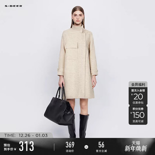sdeer圣迪奥秋冬季 复古立领不对称条纹宽松风衣S244Z1803 女装