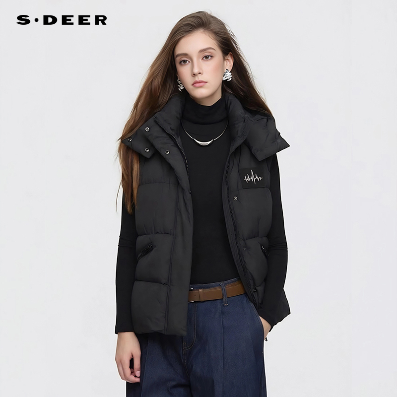 sdeer高领连帽大口袋羽绒马甲