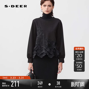 sdeer圣迪奥春秋装 女复古圆领绣花不规则卫衣外套S243Z2206 女装