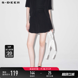 S24260903 OL风复古高腰压褶插袋A字短裤 sdeer圣迪奥夏季 女装