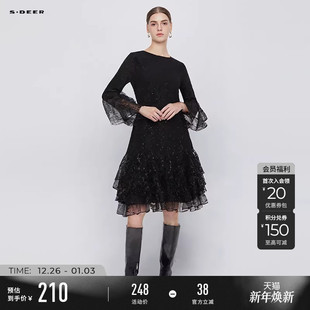 sdeer圣迪奥冬季 圆领网纱不规则A字毛呢外套S234Z2255 女装