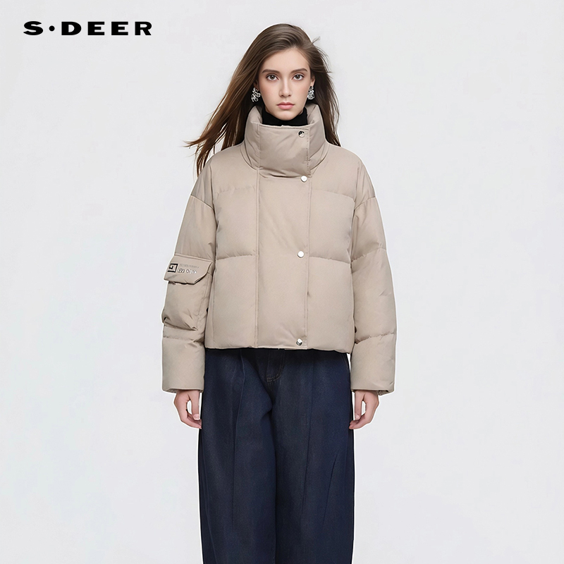 sdeer立领字母宽松短款羽绒服