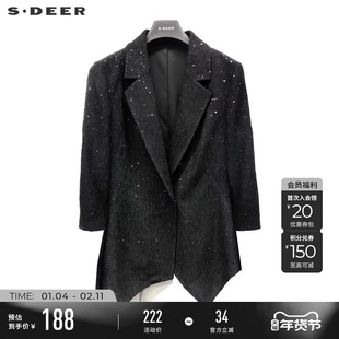sdeer圣迪奥女装OL风西装领网纱中袖外套S231Z2229