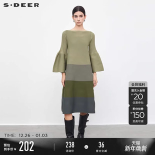 慵懒风针织衫 圆领喇叭袖 长裙老钱风S233Z3501 时尚 sdeer圣迪奥秋季