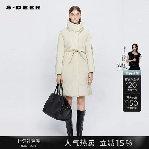 sdeer高领收腰宽松长款羽绒服