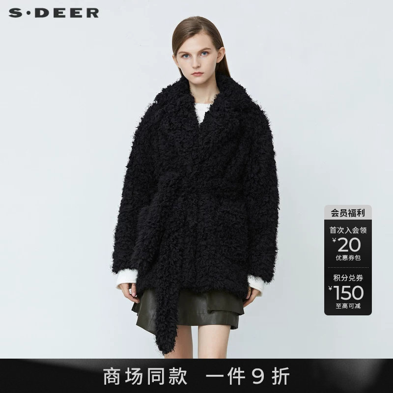 s.deer外套翻领收腰黑色