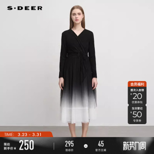 S241Z1410 圆领交叉收腰网纱针织吊带裙套装 sdeer圣迪奥春装 女装