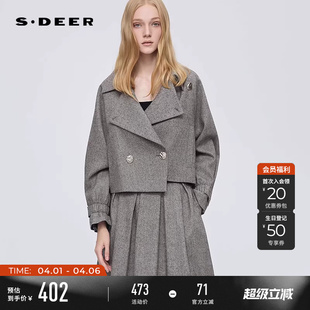 OL风翻领不规则毛呢短款 外套S253Z2221 春秋装 sdeer圣迪奥女装