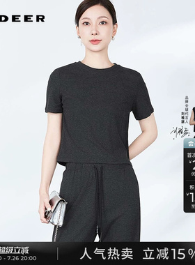 sdeer圣迪奥夏女装时尚圆领基本款打底短袖T恤多色可选S242Z0102