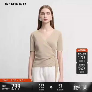S25283528 OL风V领拼接不规则针织衫 sdeer圣迪奥夏季 女装
