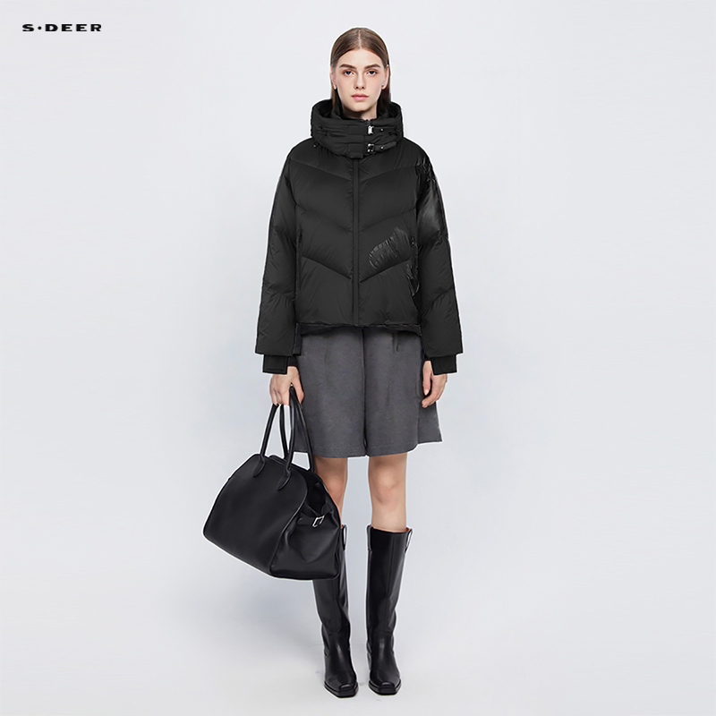 sdeer连帽晕染印花短款羽绒服