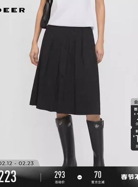 sdeer圣迪奥冬季女装时尚百褶拼接格子A字伞裙S244Z1108