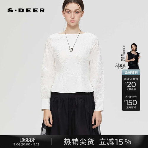 sdeer休闲圆领镂空绣花宽松衬衫