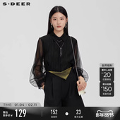 sdeer圣迪奥春装 S231Z0531 衬衫 女装 翻领肌理网纱灯笼袖