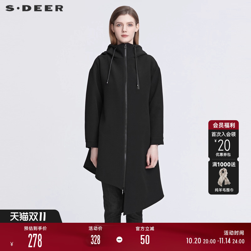 s.deer连帽拼接不规则长款外套