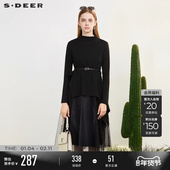 圆领收腰针织网纱连衣裙套装 sdeer圣迪奥春装 女装 S231Z1420