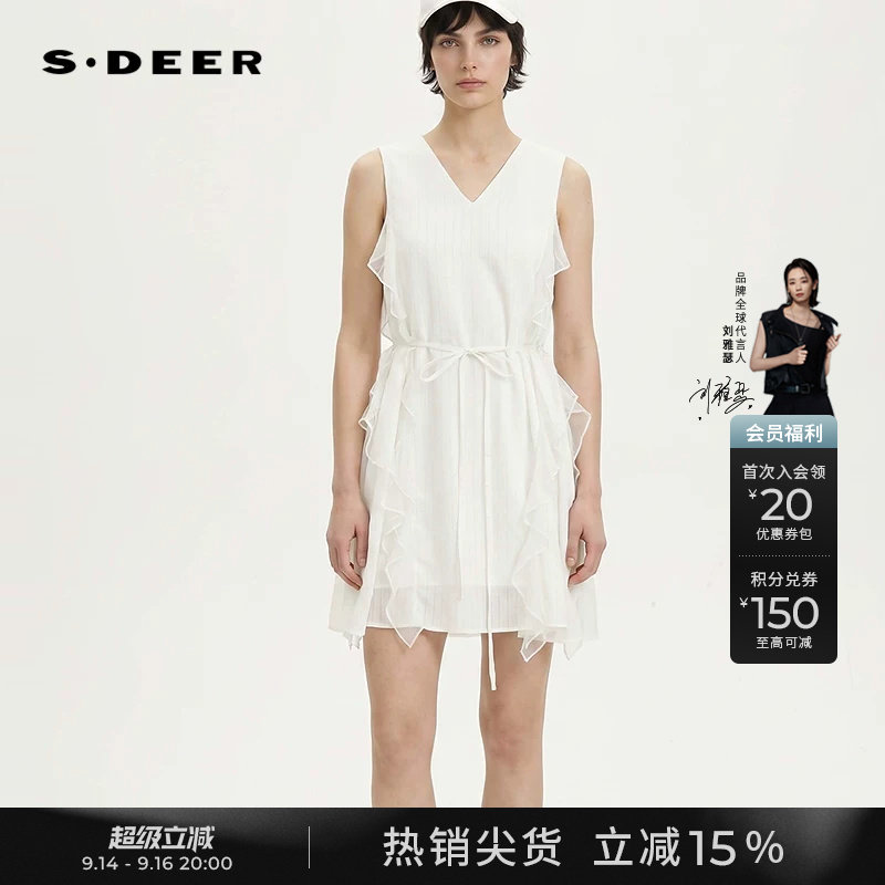 sdeerV领网纱拼接收腰无袖连衣裙图片