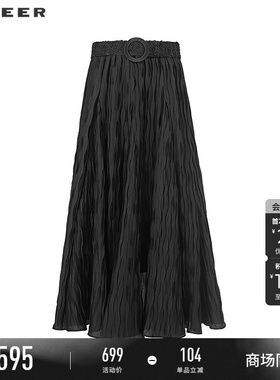【商场同款】sdeer圣迪奥春装复古高腰不规则A字长裙S25381101