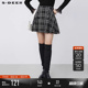 sdeer圣迪奥冬季 格纹皮质A字百褶半身短裙S21481309 女装