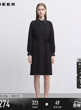 sdeer圣迪奥春秋季女装学院风翻领收腰假两件衬衫连衣裙S251Z1201