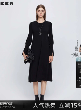 sdeer圣迪奥秋装女装罗纹圆领喇叭袖长款针织衫S243Z3507