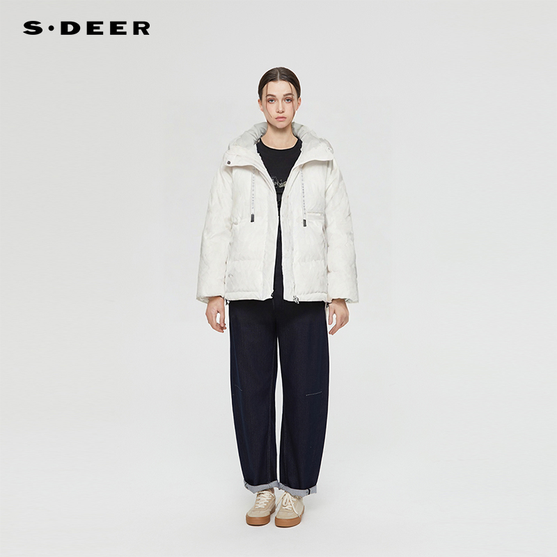 sdeer连帽撞色字母亮面羽绒服