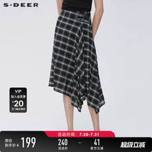 sdeer圣迪奥半身裙女夏装高腰格纹不规则高级感A字长裙S22281137