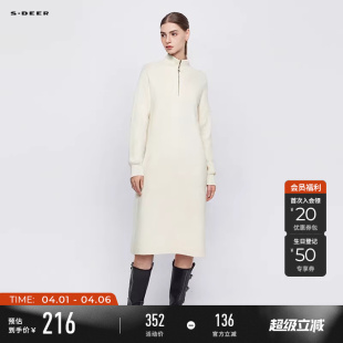 sdeer圣迪奥冬季 罗纹高领拉链拼接宽松长款 针织衫 S234Z3518 女装
