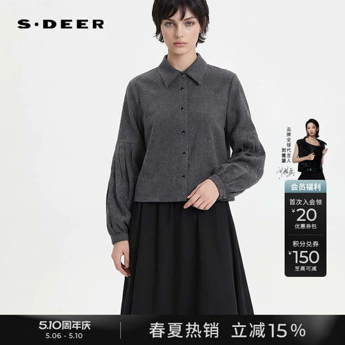sdeerOL风压褶拼接宽松长袖衬衫