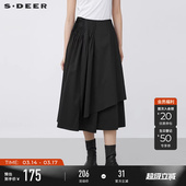 压褶不规则拼接A字黑色长裙S21481112 时尚 sdeer圣迪奥冬季 女装
