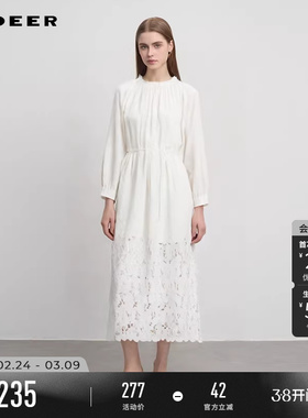 sdeer圣迪奥春秋装女装复古圆领碎褶收腰绣花连衣裙S243Z1235