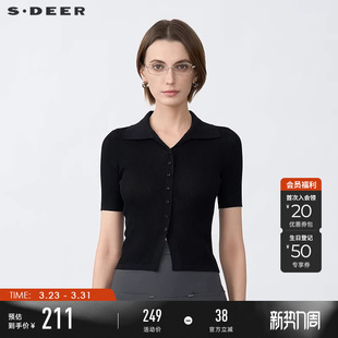 POLO针织衫 OL风翻领修身 S25263504 女装 sdeer圣迪奥夏季